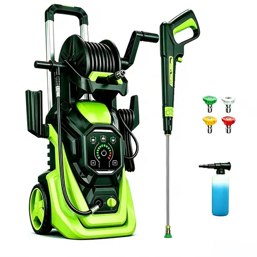 4500 PSI Electric Pressure Washer | 3.2GPM Power Washer with 20ft Extension Hose Reel, Adj-15-Level Touch Screen, 4 Quick Connect Nozzles And Foam Cannon for car, home, driveway, yard, outdoor, gutter, pool, brick Cleaning