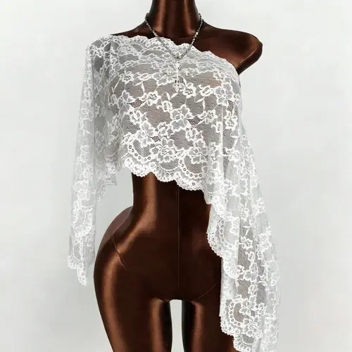 Women's Fashion Lace Shawl, Semi-Sheer Lace Top, Fashion Cover-Up for Beachwear, Evening Wear and Travel, Beach Coverups