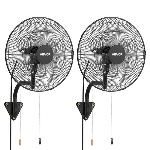 VEVOR 2-Pack 18in Wall Mount Fans, Oscillating Sturdy Wall-Mounted Fans with 3-Speed Temp Control, Pro-Level Cooling, Long Airflow Distance, Adjustable Rotation Angle, Copper Motor for Garage, Dorm