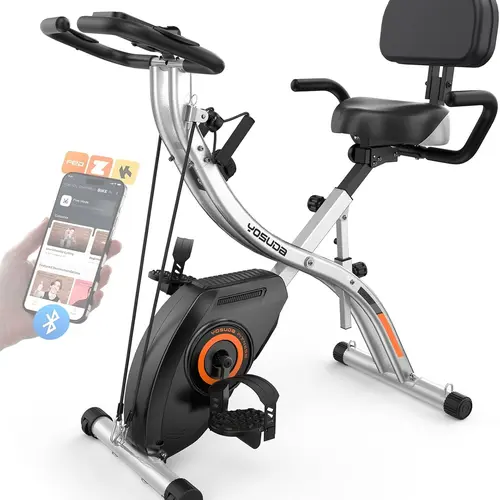 FED Fitness Yosuda Series EB4 5-in-1 Adjustable Foldable Compact Exercise Bike for Home Gym Cardio, 6.6lbs Flywheel, 380lb Capacity, 16-Level Silent Magnetic Resistance, Multi-Height Back Support Cushion, Bluetooth & LCD Monitor, Fit at Home, Unisex