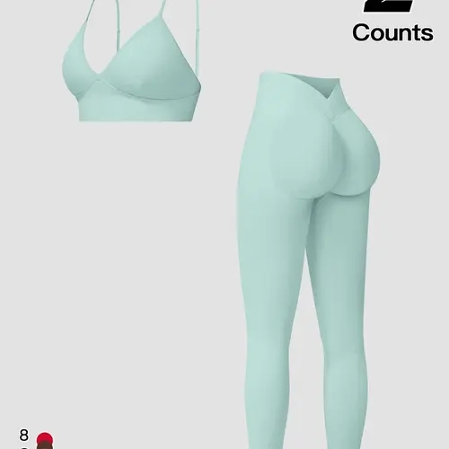 Viral Solid Sports Bra & High-Waisted Leggings Set, Matching Workout Set, Women's Compression Workout, Sexy Plain Style, Fall & Winter