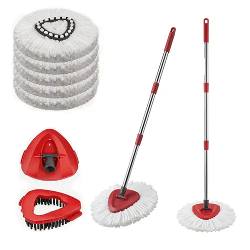 Rotatable Microfiber Mop Set, 360° Spin Hands-Free Floor Cleaning Supplies with Adjustable Handle, Swap 5 Heads, Home Essential Household Appliance