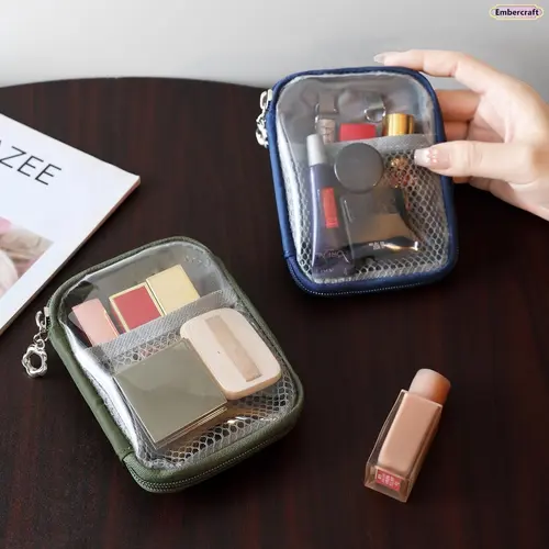 Women's Partitioned Polyester Mini Makeup Bag - Built-in Organizer, Zipper Closure, Portable Toiletry Holder, Ideal for Airplane Travel & Daily Use, Fashion Accessory, Cool Unique Gifts for Women, Accessories for Adult Females