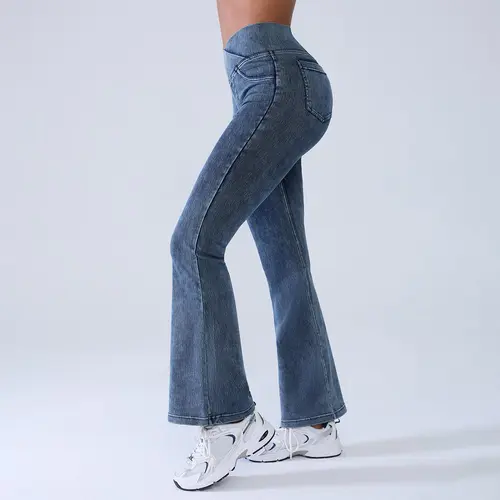 BRXL【Discount for live】High Waisted Women Jeans  Crossover Waist Knit Denim Workout Leggings Trendy Leggings with Pocket Denim Pants Casual Pull On Jeans-brxl-3,summerwins