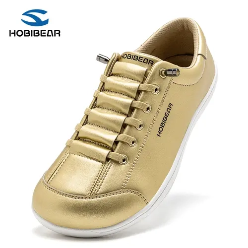 HOBIBEAR Women's Soft Leather Barefoot Low Top Sneakers - Closed Toe, Wide Toe Box, 0-Drop Flat-Bottomed Sole, All-Day Casual Trainers, Sporty Chic, Durable Daily Walking Shoes, Back to School Footwear