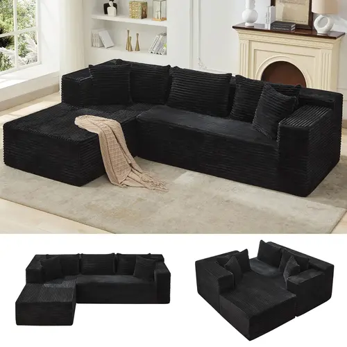【2 Packages shipping】 Modular Sectional Sofa, 106 in Comfy Fluffy L Shaped Couches for Living Room, Oversized Sofa Sleeper with Deep Seat, No Assembly Required
