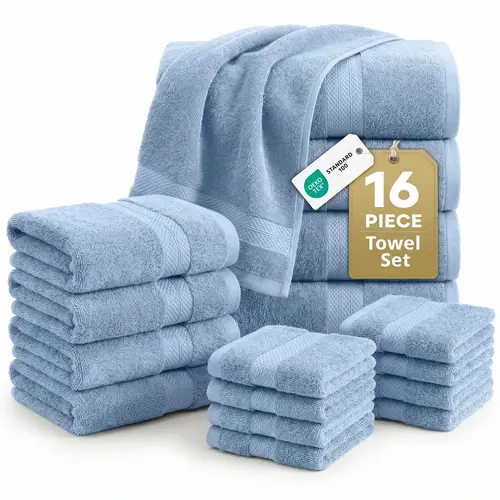 LANE LINEN 100% Ringspun Cotton 16-Piece Colored Bundle Bathroom Towel Sets - 4 Bath, 8 Washcloths, 4 Hand Towels, Soft, Lint-Resistant, Absorbent, Quick-Dry, Durable, Modern, Breathable, OEKO-TEX Certified, Ideal for Home & Gym, Great Gift Option, 100% C