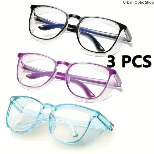 XUH Women's Unisex 3-Pack Full Rim Fashion Solid Safety Sunglasses - TR-90 Nylon Frame, Blue Light Blocking Lens, Anti-Splash, Anti-Pollen Protective Eyewear for Daily Outdoor Use