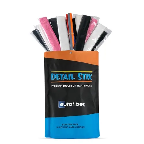 Autofiber 14-Piece 3D Core Precision Detail Stix Automotive Maintenance Kit - 3D-Printed Core, Microfiber/Nylon Build, Removable Covers, Washable Reusable, Towel-Wrappable, Better Dirt Capture, Less Mess, Tight Area Cleaner, Automotive Maintenance Tools