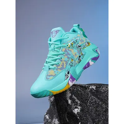Men's Colorblock Lace Up Mid Top, 2024 New Style Stylish Basketball Shoes Casual Sporty Breathable Comfortable Sneakers, Male All-match Round Toe Sports Shoes for Daily Wear