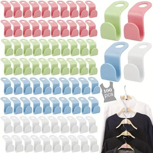 ABS Plastic Clothes Hanger Connector Hooks - Adjustable Hook Links for Colored Plastic Hangers & Pegs, Durable Closet Organization Accessory for Bedroom/Balcony Small Space Saving, Compact Box Multiple Packs