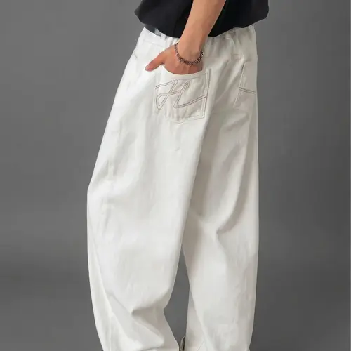 CAONAT Unisex 100% Cotton Baggy White Jeans, Loose Fit Wide Leg Denim Pants, Y2K Streetwear Casual Skater Straight Jeans, Vintage Hip Hop Trousers fathersdaygift,father'sdaygifts