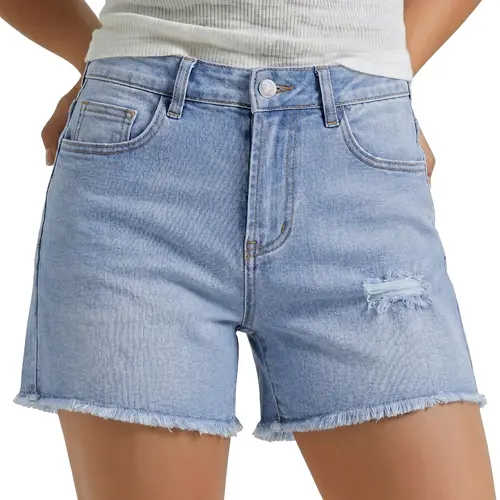 luvamia Women's High-Waisted Stretchy Denim Jean Shorts, Ripped Cut-Off Jorts with Zipper & Button Closure, Casual Summer Bottoms for Country Concert Outfits, Stylish Women's Clothes