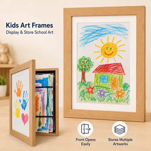 FRAMENOW Minimalist Rectangular 8.5x11 Front-Opening Magnetic White Kids Art Frame - Moms' Housewarming Gift, Beautiful Wall Decor, Tabletop/Desk Display, Show 1+100 Art, Home Supplies Storage