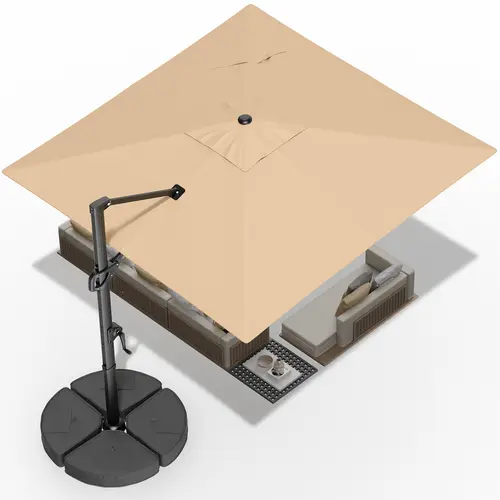 10*10 ft Sturdy Square Cantilever Patio Sun Parasol - Offset Umbrella with 260lbs Sandbase, 360° Rotatable Canopy, 6-Angle Adjustable Tilt Canopy Crank System, UPF 50+ Water Repellent 220gsm Fabric, Heavy Duty 8-Rib Aluminium Frame for Backyard, Pool