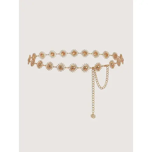 BloomChic Women's Sunflower Floral Motif Alloy Chain Link Statement Design Belt - Stylish Summer Accessories for Women, Ideal for Dresses & Jeans, SohoChic