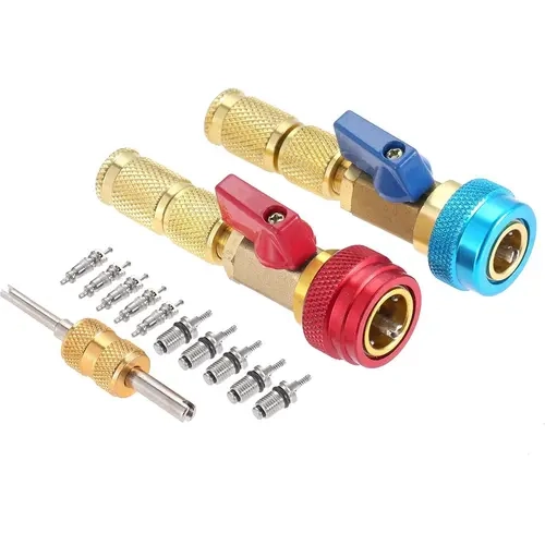 GJANSH R134A Valve Core Remover-Installer Tool Kit (1 Set) - Manual Quick-Service Tools for Mechanics, R134A Car AC System High-Low Pressure Maintenance Fitting