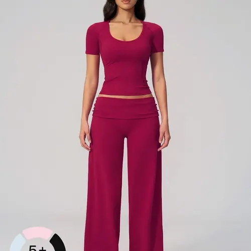 Women's Fitness Yoga Set, Exercise Clothing Set, Women Workout Clothes, Summer New Casual Short Sleeve Two-Piece Set for Women, Slimming Effect, Comfortable and Stylish