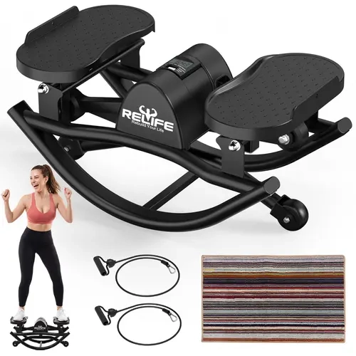 Relife Sports 3D Motion Rocking Mini Stair Stepper Machine for Home Gym - 330 LBS Capacity, Resistance Band with Handles, Non-Slip Balance Board, Low-Impact Joint Protection, LED Fitness Tracker, Ultra-Quiet, Posture Improvement, Muscle Toning