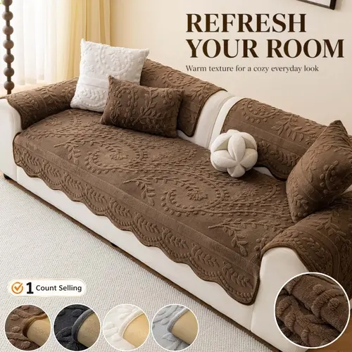 Luxury Plush Sofa Cover, Pet-Friendly Non-Slip Couch Cover, Reusable Couch Protector, Machine-Washable Sofa Protector, Soft Washable Slipcover, Sofa Slipcovers for Living Room & Bedroom, Multiple Colors Available, Fits 2/3-Seater Sofas