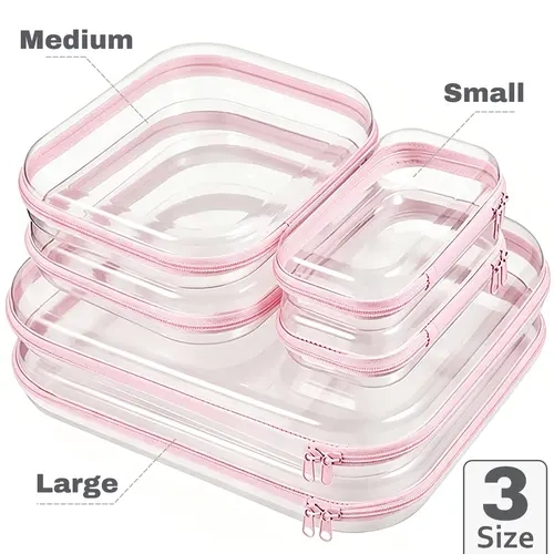 6Pcs White Pink Clear Hard Shell Zipper Case Plastic Zipper Pouches Transparent Makeup Bag for Tools Small Objects Girl Stuff Portable Travel Organizer Set Jewelry Box Toy Storage Bins Trinket Storage Organizer Box Large Medium Small