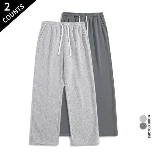 Men's 2-Count Loose Fitting Wideleg Bottoms - Uncuffed Baggy Sweatpants with Elastic Drawstring Waist, Side Pockets, Everyday Street Pants for Jogging, Home Relaxation
