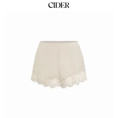Cider Satin Mid Rise Lace Trim Shorts