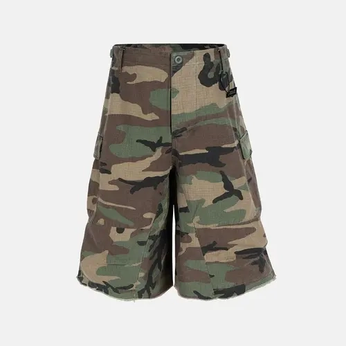 inflation Men's Vintage Camo Baggy Jorts - 100% Cotton Oversized Streetwear Cargo Shorts with 10 Pockets Carry, Adjustable Waist, Fashion Casual Outdoor Use