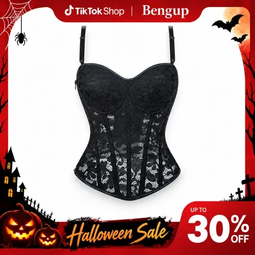 Black Lace Corset Top for Women Chic Elegant Bustier, Fashion Womenswear Strap Body Shaper, Polyester Lace-lined Shaping Waist Trainer for Party Outfits, Built-in Shapewear