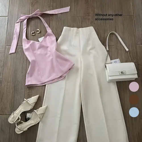 2026 New Women's Casual Halter Top & Long Pants Two-Piece Set, Fashionable Ladies' Clothing, No Accessories Included