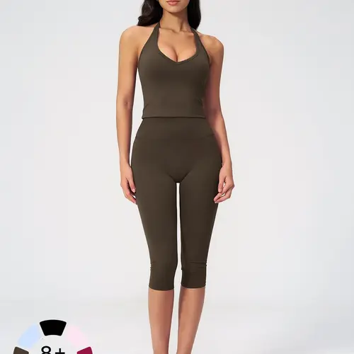 Women's Casual Tank Top & Capri Pants Set, Slim Fit Yoga Sports Clothing, Comfortable and Stylish, Perfect for Daily Wear and Exercise