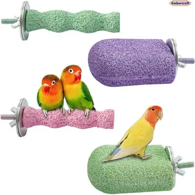 4PCS Parrot Nail Grinding Perch, Natural Bird Beak Care Stone Chew Toys, Safe Durable Bird Cage Accessories for Parrots, Foot Care, Beak Trimming & Daily Cage Use