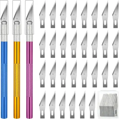 3 PCS Exacto Knife, Hobby Knife, Craft Knives with 30 PCS Spare Exacto Knife Blades(#11),Profession Craft Knifes for Crafts, Arts, Modeling, Scrapbooking, Stencil By XEKIGU, AK0103