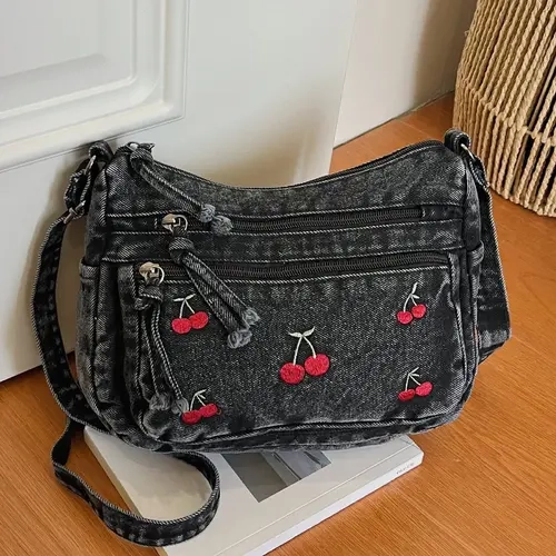 Trendy Fashion Canvas Denim Bag, Simple Versatile Multi-Pocket Smooth Zip Design, Casual Crossbody Bags, Shoulder Crossbody Suitable for Daily Use