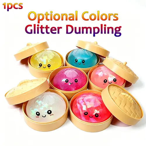 Glitter Dumpling Squishy with Box - Dumplings Squishies, Mold Dumpling Squishy Soft Fidget Sensory Toy for Stress Relief, Party Bag Gift for Festive Occasions, Mid-Year Sale Restock Deal, Tactile Play Item