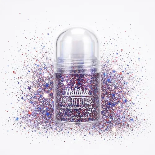 Red White and Blue Gel Roller Face/Body Glitter Gel - Patriotic 4th of July Beauty Accessory, Long-Lasting Holographic Body Shimmer for Adults, Convenient for All Skin Types & Any Tone