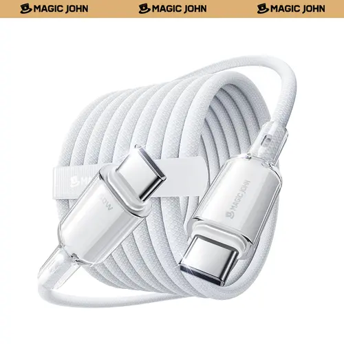 MAGIC JOHN 60W USB-C to USB-C Charging Cable, 4FT Nylon Braided Fast Charger Cord with 480Mbps Data Sync & Connection, Durable for Mobile Devices, iPhone 15, MacBook, iPad Pro