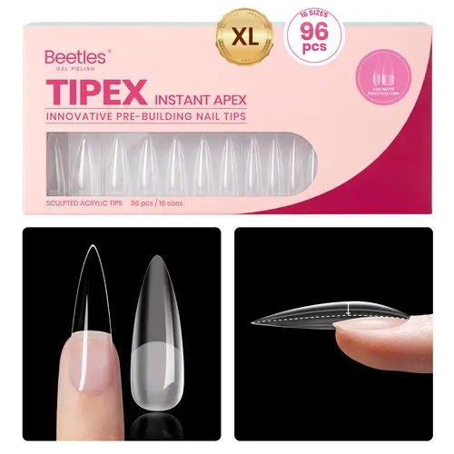 Beetles Tipex & Tipex Lite Long Gel Tips False Nails & Accessories, XL Sculpted Built-in Instant Apex Pieces for Better Fit Beginners’ DIY Acrylics (Beauty & Personal Care Nail Art Item)