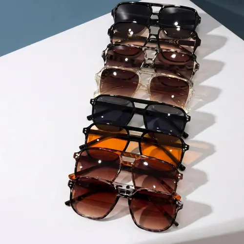 8 Pairs Fashion Multicolor Large-Frame Square Frames Sunglasses Set, Square Framed Sunglasses, Double-Bridge Sunglasses with Color-Block Lenses, Ideal for Commuting, Street Photography and Daily Wear, Fashionable Sunglasses