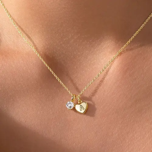 Turandoss Women's Hypoallergenic Dainty Gold-Plated Heart Initial Necklace - A-Z Alphabet Pendant, CZ Charm, Stackable, Customizable Gold Jewelry, GF Gift for Birthdays