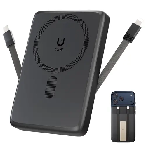 10000mAh MagSafe Magnetic Portable Charger, 15W Wireless & 22.5W Type-C Wired Fast Charging Slim Power Bank with Foldable Stand & Digital Display, Removable Cable, Multiple Device Charging for iPhone 17/16/15/14 Series techvibes