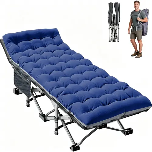 Docred Unisex Extra Wide Foldable Outdoor Camping Cot - 1200D Double-Layer Oxford Multi-Purpose Sleeping Bed, Easy-Remove Soft Pad, Mat, Carry-Bag Ready, Sturdy Build, Strap-Secure Fold for Camping