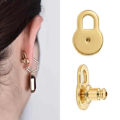 PUKEGM 2Pcs 14K Gold Plated Lobe Lifters for Heavy Earrings for Women - Earring Backs for Droopy Ears - Comfortable Earring Backings for Studs - Trendy Fashion Jewelry Accessories