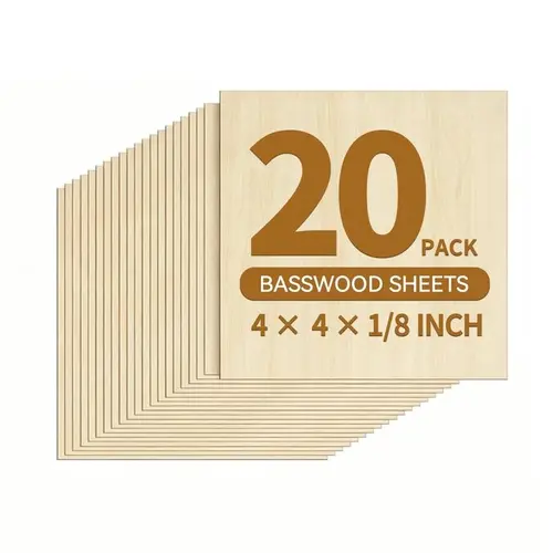 20-Pack Value Durable Baltic Birch Plywood Sheets - 4x4x1/8 in Wooden Eco-Friendly Wood Blanks for Laser Engraving, Cricut Cutting