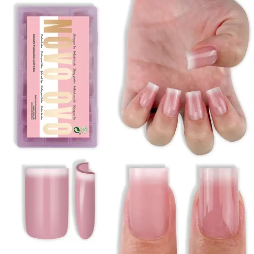 NOVO OVO Short Sharp Square White Soft French Tip Ombre Nail Tips Berry Pink , Need Builder Gel Top Coat Nail Glue,Soft Gel Fake Nail Extension, Full Cover False Nails Salon DIY x15 Sizes 240 pcs, Builder Gel Nail, Nails Supplies