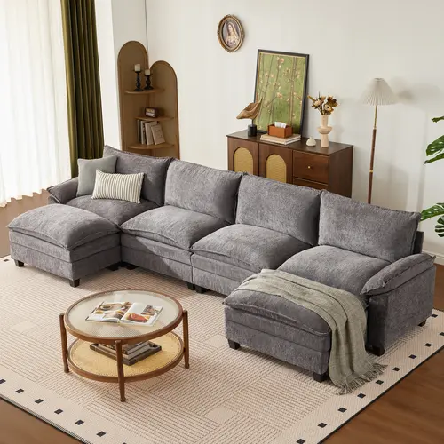 【2-3 Packages】110-149 Inch Modular Couch Sectionals with Ottoman, Big Comfy Cloud Couches, L/U Shaped 4-6 Seat Modular Sectional Sofa, Modern Cloud Sectional Couches for Living Room, Deep Seat Sofa