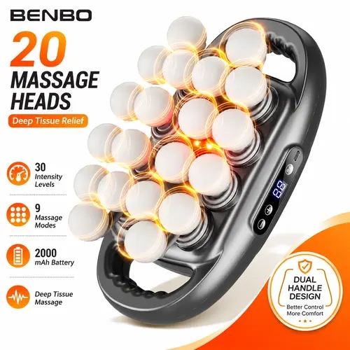 BENBO Ultra-Quiet Multi-Speed Massage Gun with 20 Balls - 30 Levels Adjustable Intensity, 9 Modes, 2000mAh Long-Lasting Battery, Type-C Charge, Precise Muscle Therapy for Home Back/Shoulder Relaxation, Ideal for Friends and Family