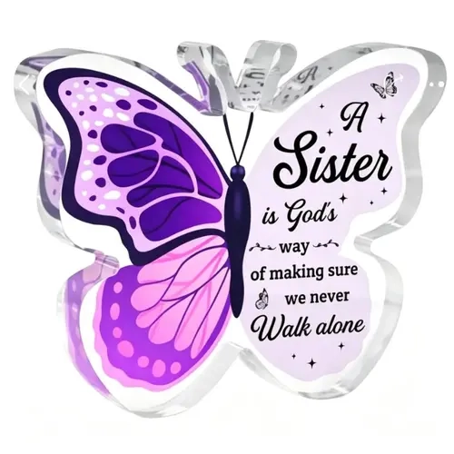 Laser-Engraved Acrylic Butterfly Plaque - Basic 3.9×3.3 in Home Decor Memorial Gift, Durable Lightweight Transparent Smooth Keepsake with Peel-Off Film Shine, Sibling-Given God's Way Sister Decoration for Birthday (Desk/Shelf Home Supplies)