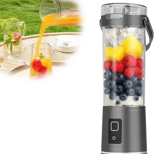 2-in-1 Cordless Mini Blender Juicer Cup - 16oz High-Powered Integrated Rechargeable Electric Juicer, USB-C Charging, Leak-Proof Lid, Easy Sip Spout, Dishwasher-Safe ABS Plastic Parts, Easy to Store and Carry, Ideal for Smoothies, Campfire Parties