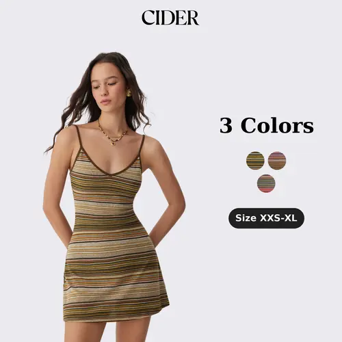 Cider Lightweight Knit V-neck Striped Flared Mini Dress